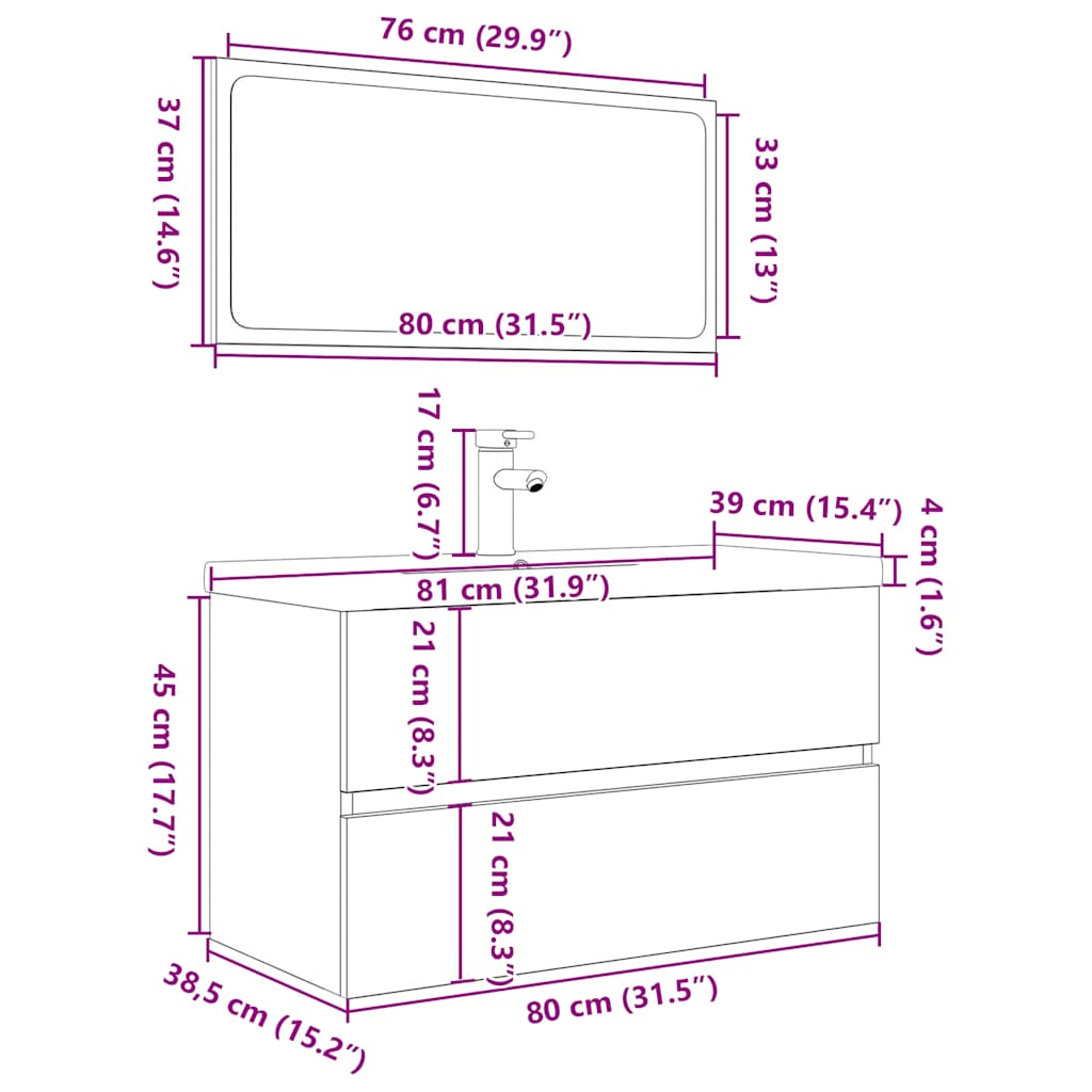 Set mobilier de baie, 3 piese, stejar sonoma, lemn prelucrat