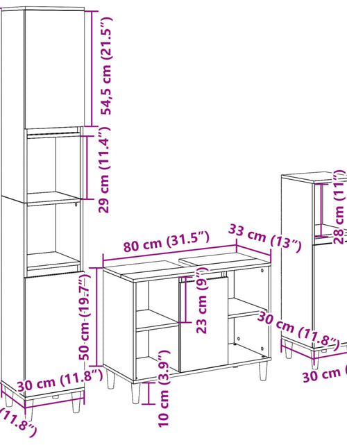 Încărcați imaginea în vizualizatorul Galerie, Set mobilier de baie, 3 piese, stejar sonoma, lemn prelucrat
