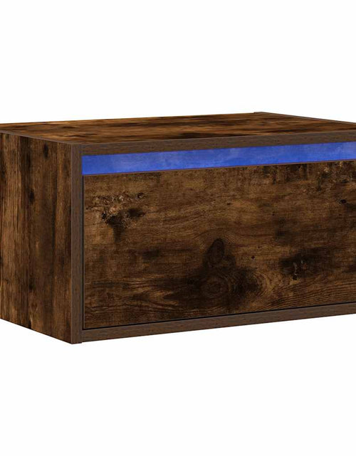 Încărcați imaginea în vizualizatorul Galerie, Noptieră montată pe perete cu lumini LED, stejar fumuriu
