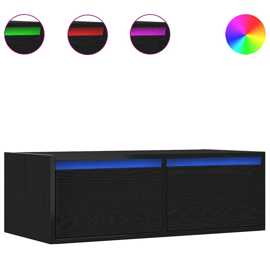 Dulap TV cu lumini LED Stejar negru 75x35,5x25 cm