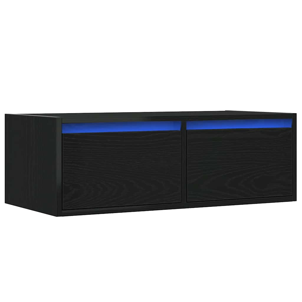 Dulap TV cu lumini LED Stejar negru 75x35,5x25 cm