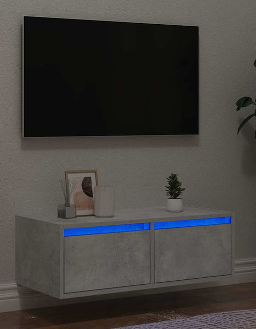 Încărcați imaginea în vizualizatorul Galerie, Comodă TV cu lumini LED, gri beton, 75x35,5x25 cm
