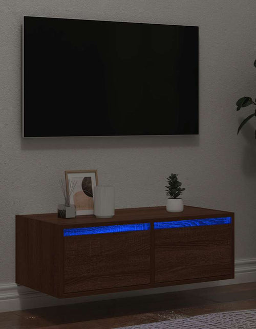 Încărcați imaginea în vizualizatorul Galerie, Comodă TV cu lumini LED, stejar maro, 75x35,5x25 cm
