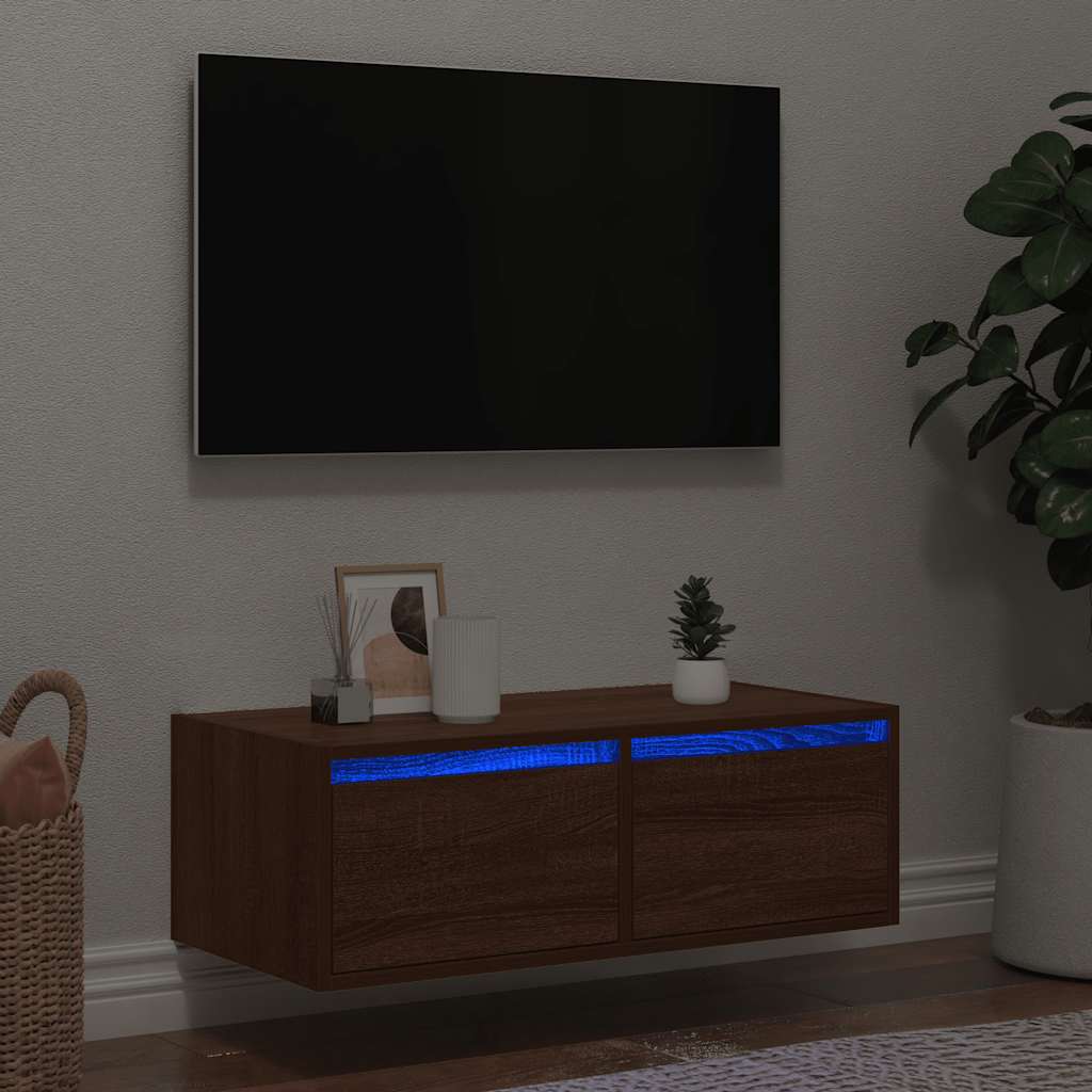 Comodă TV cu lumini LED, stejar maro, 75x35,5x25 cm