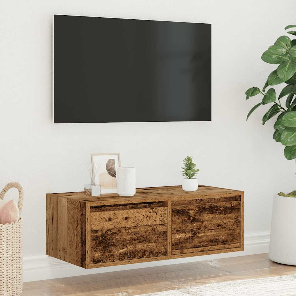 Comodă TV cu lumini LED, lemn vechi, 75x35,5x25 cm