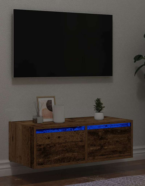 Încărcați imaginea în vizualizatorul Galerie, Comodă TV cu lumini LED, lemn vechi, 75x35,5x25 cm
