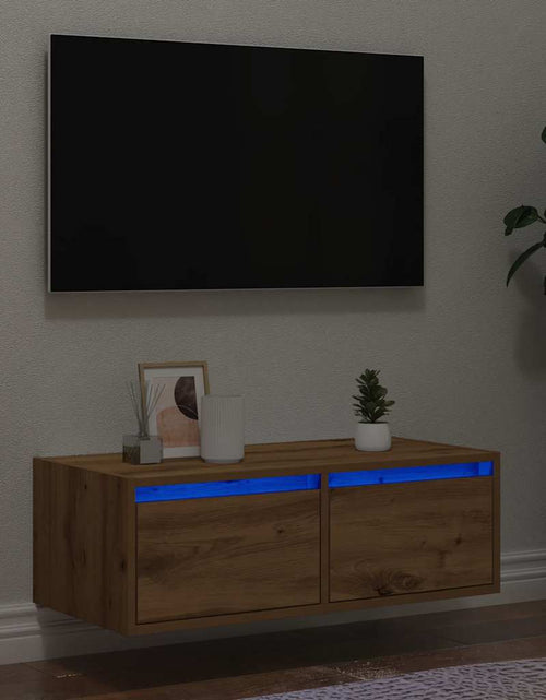 Încărcați imaginea în vizualizatorul Galerie, Comodă TV cu lumini LED, stejar artizanal, 75x35,5x25 cm
