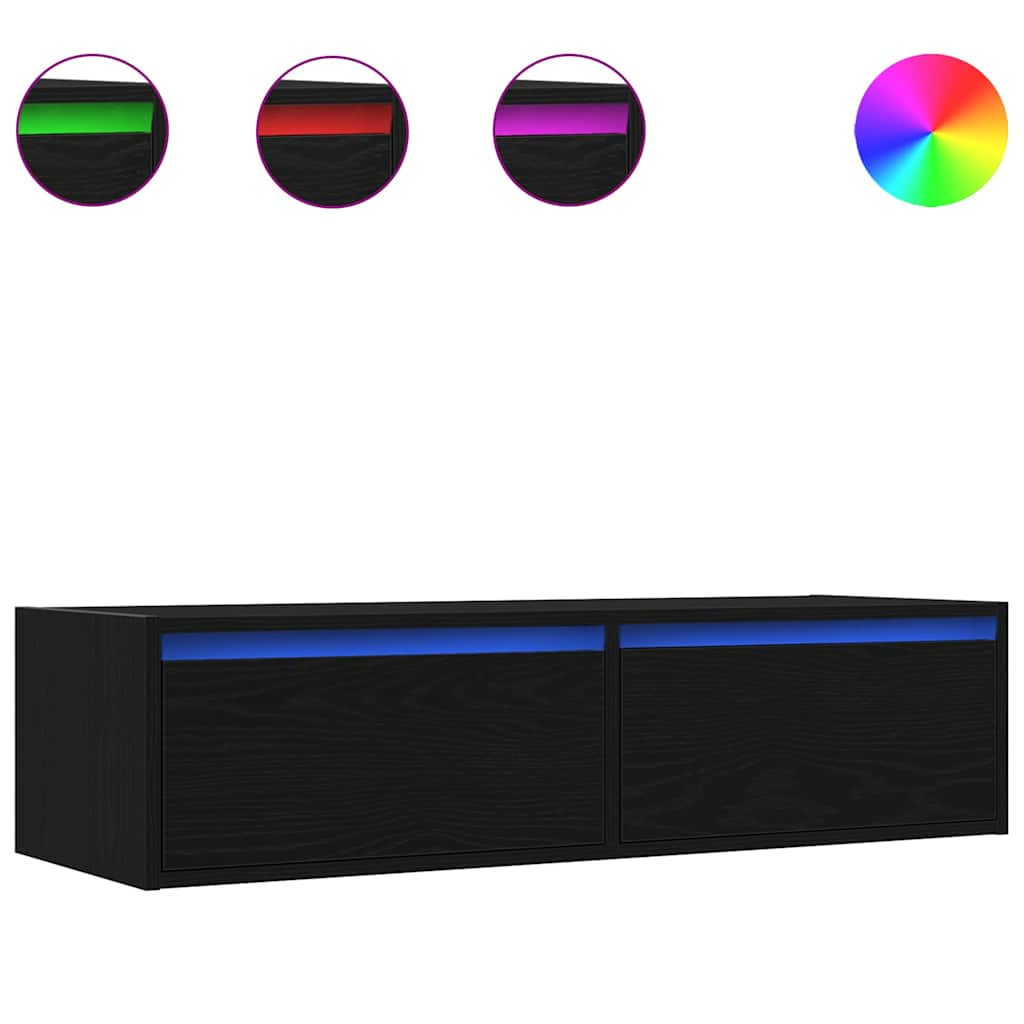 Dulap TV cu lumini LED Stejar negru 100X35,5x25 cm