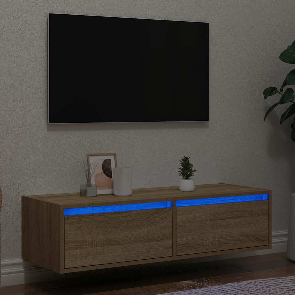 Comodă TV cu lumini LED, stejar sonoma, 100X35,5x25 cm