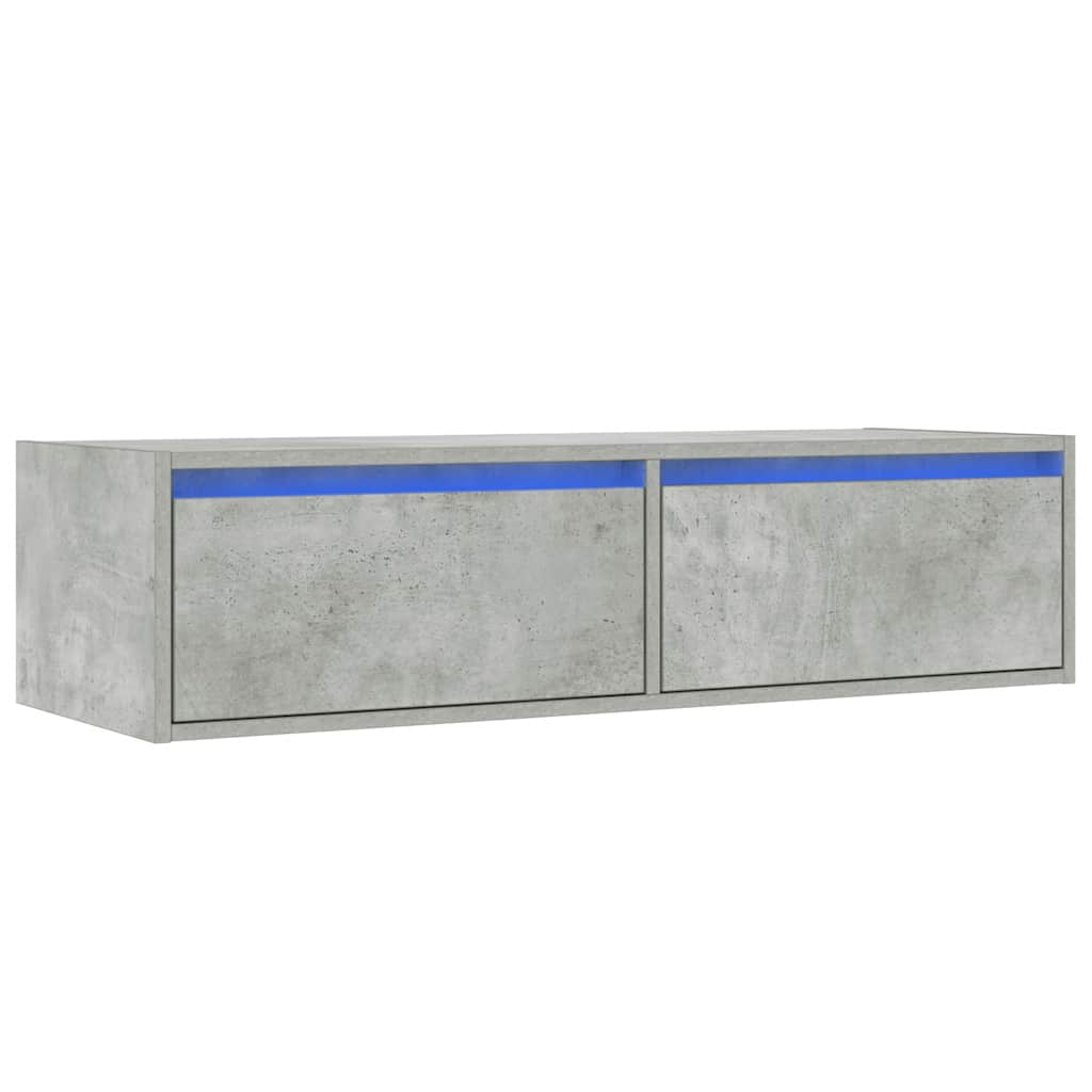 Comodă TV cu lumini LED, gri beton, 100X35,5x25 cm