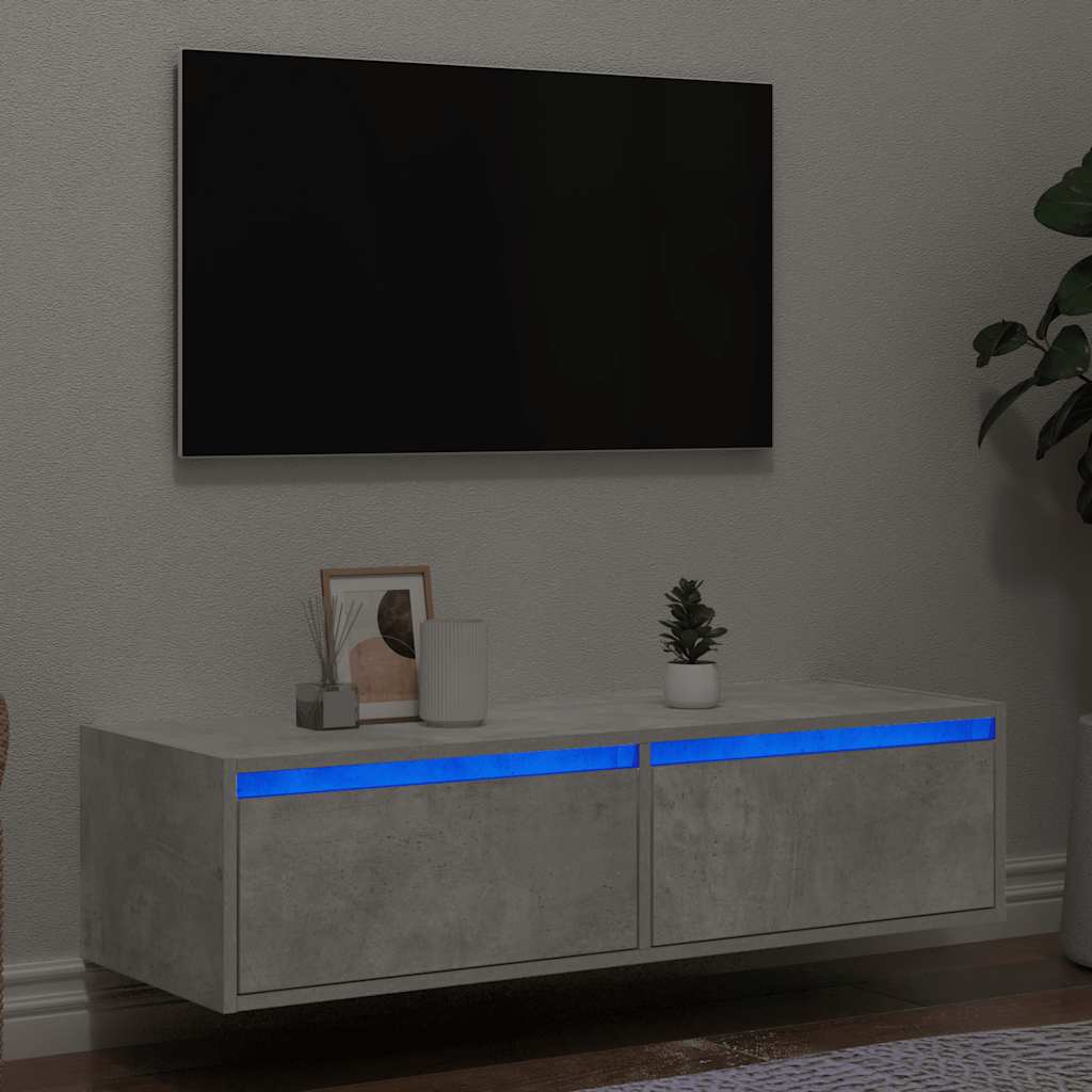 Comodă TV cu lumini LED, gri beton, 100X35,5x25 cm