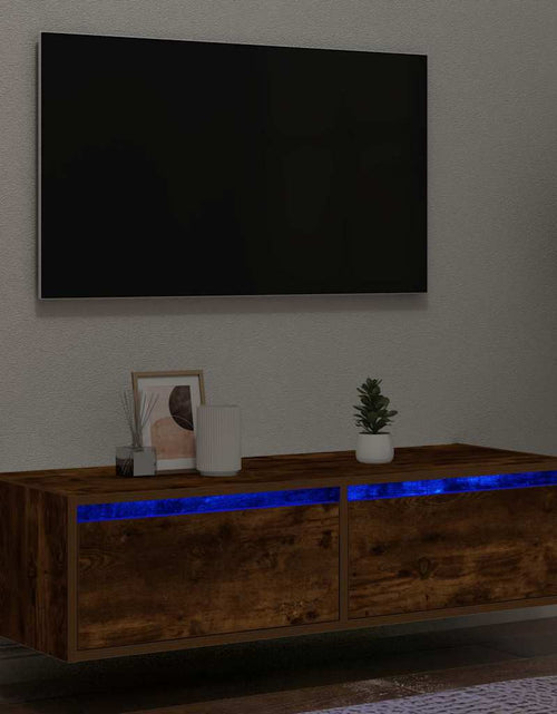 Încărcați imaginea în vizualizatorul Galerie, Comodă TV cu lumini LED, stejar fumuriu,100X35,5x25 cm
