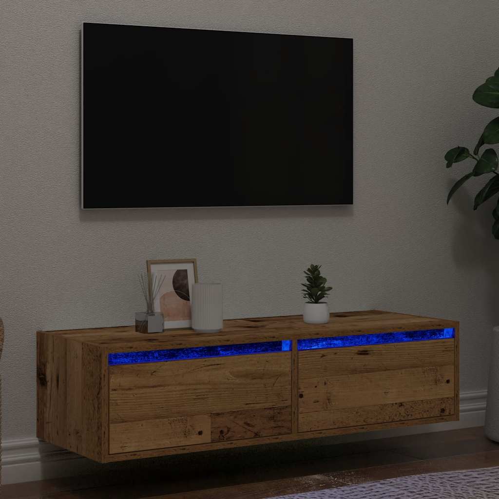 Comodă TV cu lumini LED, lemn vechi, 100X35,5x25 cm