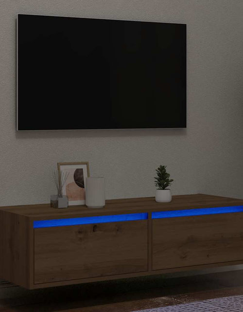 Încărcați imaginea în vizualizatorul Galerie, Comodă TV cu lumini LED, stejar artizanal, 100X35,5x25 cm
