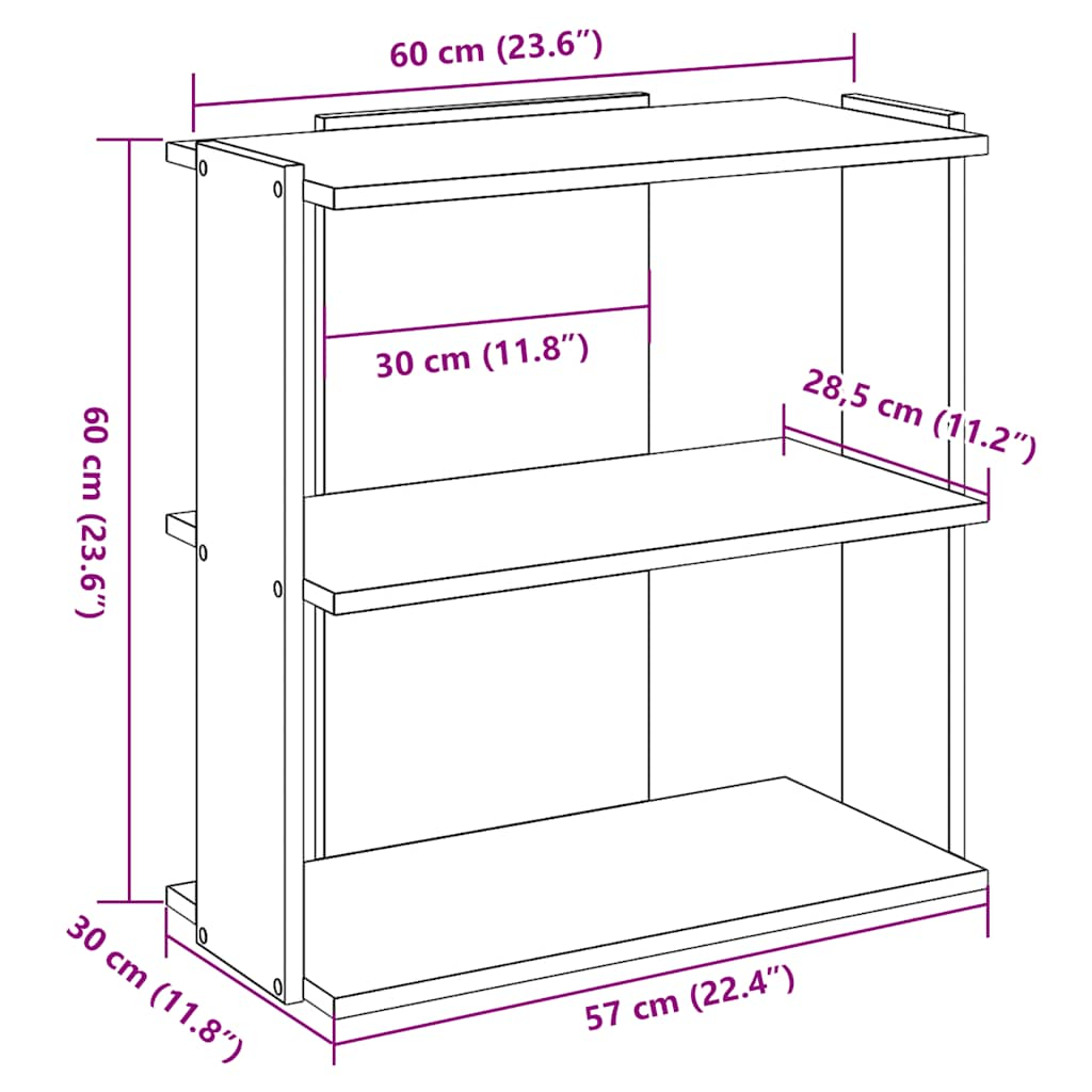 Bibliotecă cu 3 niveluri, negru, 60x30x60 cm, lemn prelucrat