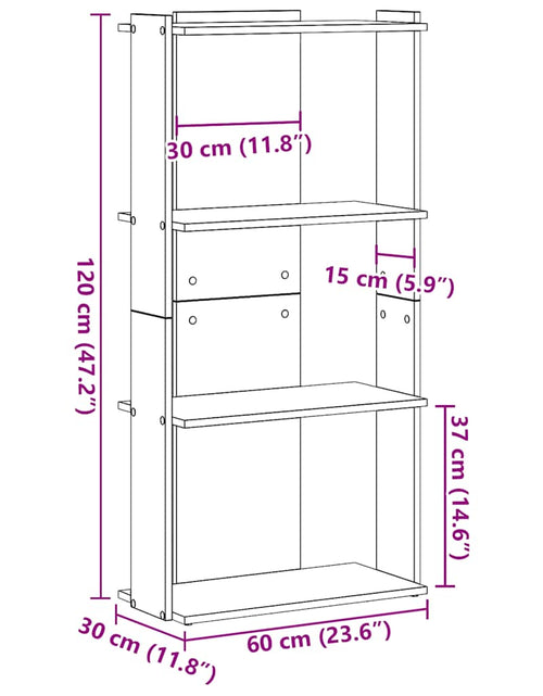 Загрузите изображение в средство просмотра галереи, Bibliotecă cu 3 niveluri, negru, 60x30x120 cm, lemn prelucrat
