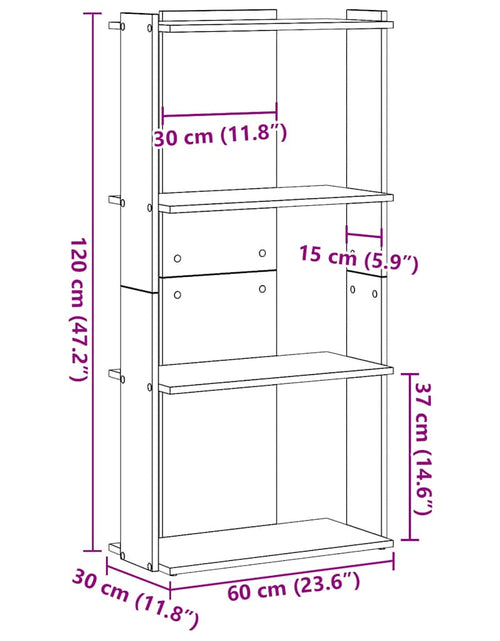 Загрузите изображение в средство просмотра галереи, Bibliotecă cu 3 niveluri gri sonoma 60x30x120 cm lemn prelucrat
