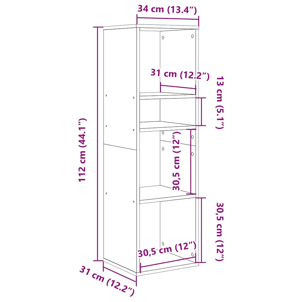 Bibliotecă, gri sonoma, 34x31x112 cm, lemn prelucrat