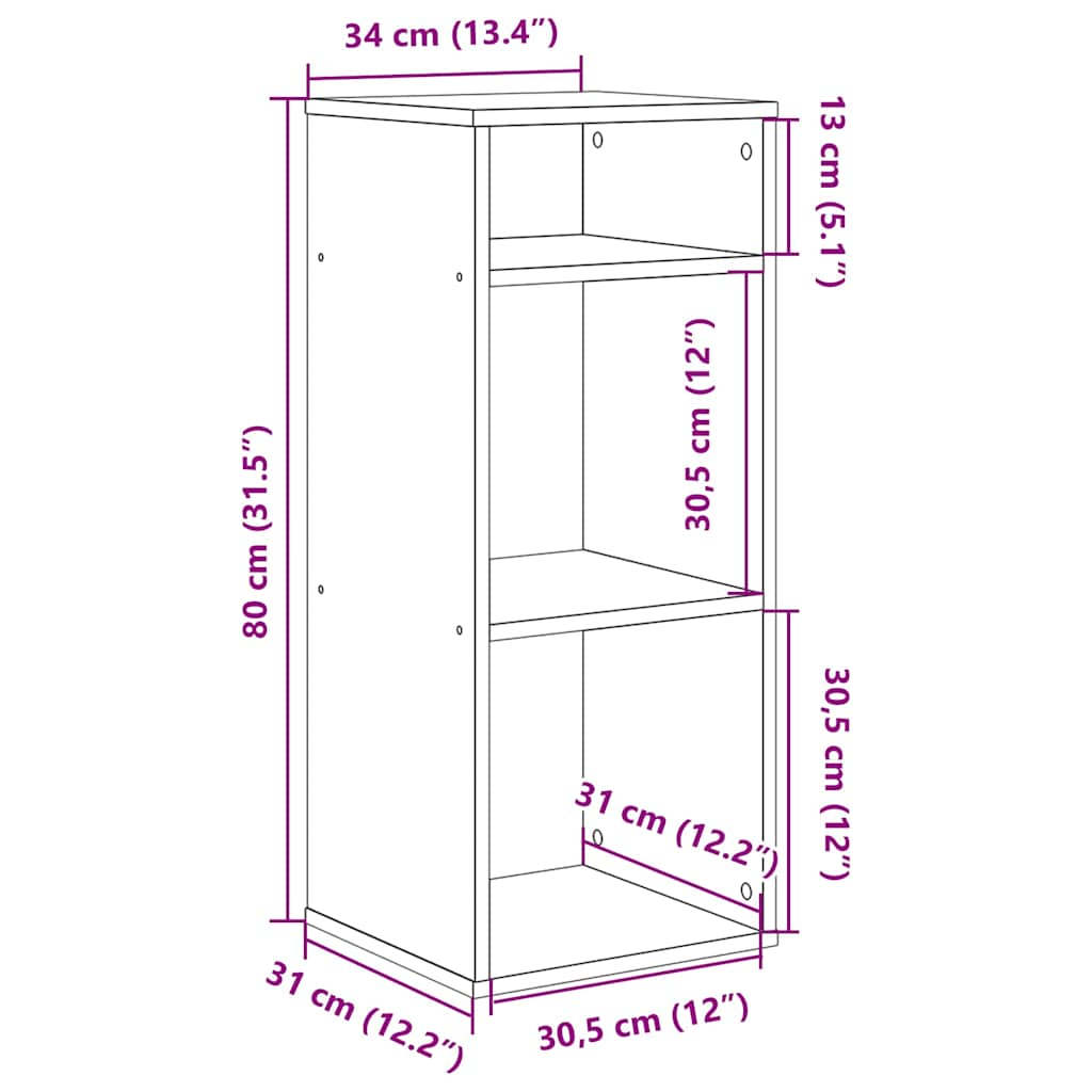 Bibliotecă, gri beton, 34x31x80 cm, lemn prelucrat