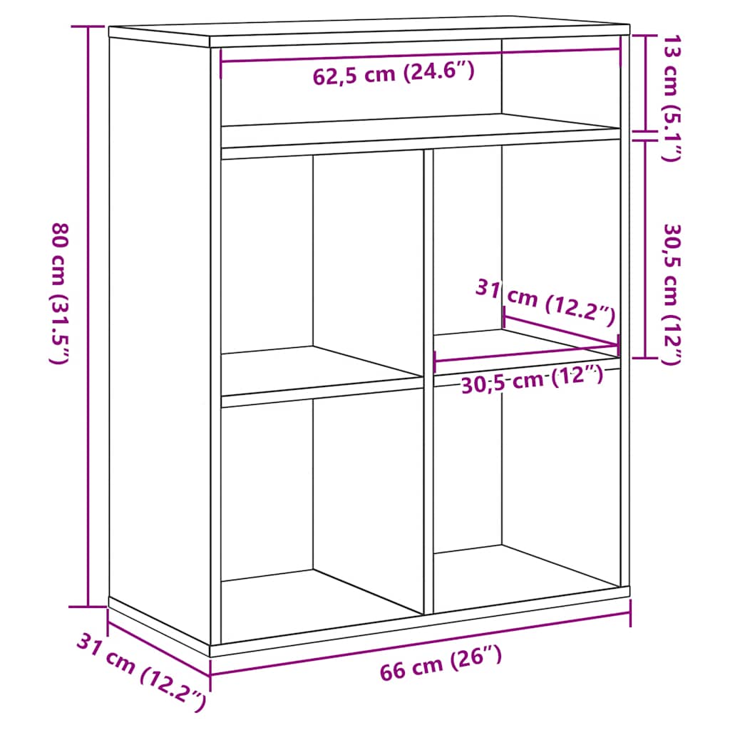 Bibliotecă, stejar maro, 66x31x80 cm, lemn prelucrat