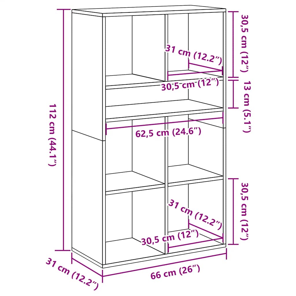 Bibliotecă, alb, 66x31x112 cm, lemn prelucrat