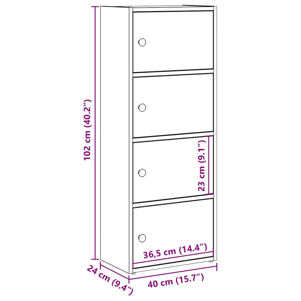 Bibliotecă albă 40x24x102 cm din lemn prelucrat