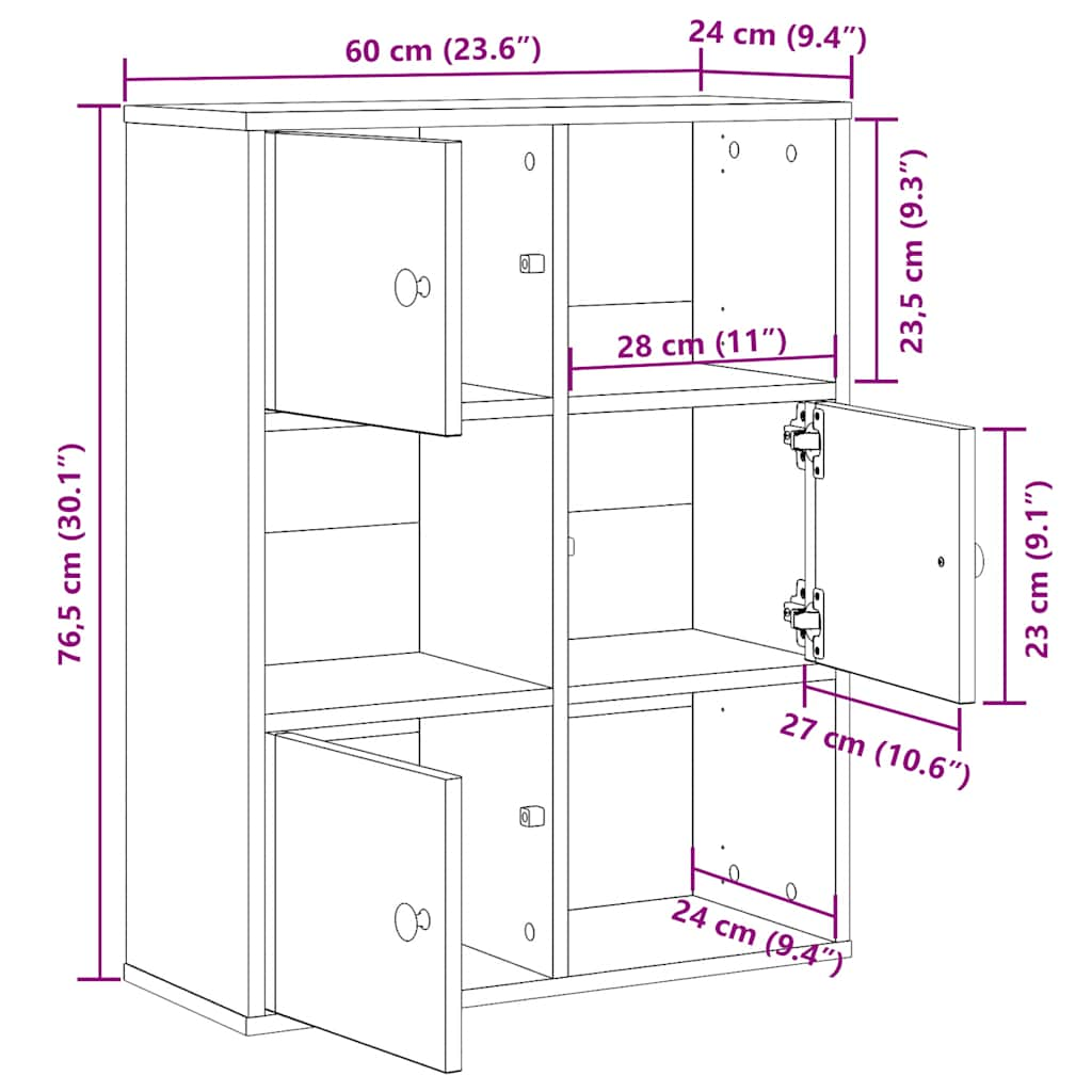 Bibliotecă, alb, 60x24x76,5 cm, lemn prelucrat