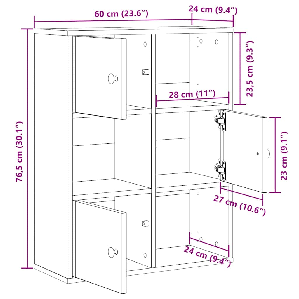 Bibliotecă, lemn vechi, 60x24x76,5 cm, lemn prelucrat