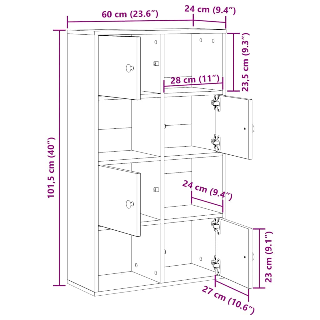 Bibliotecă albă 60x24x101,5 cm din lemn prelucrat