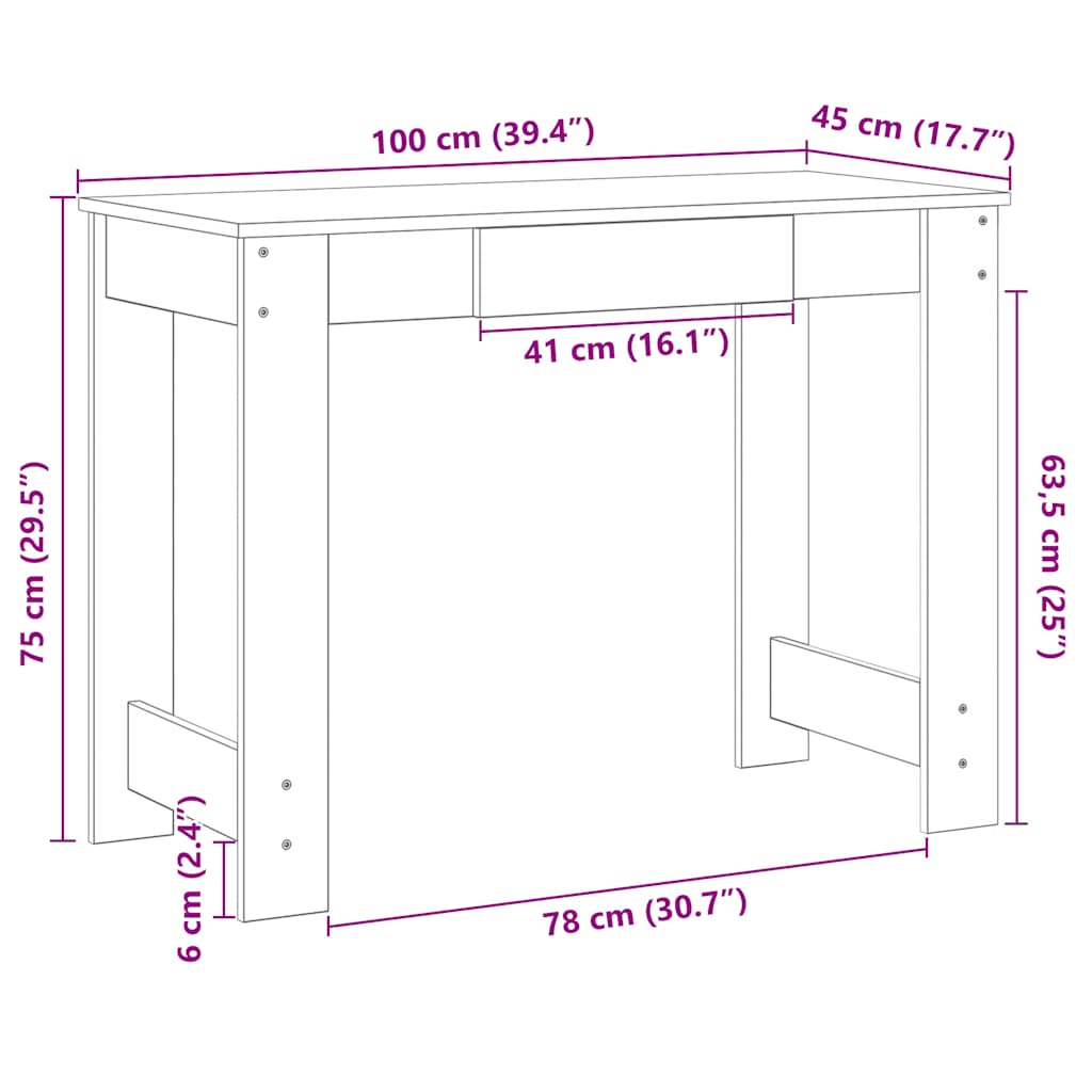 Birou, stejar fumuriu,100x45x75 cm, lemn prelucrat