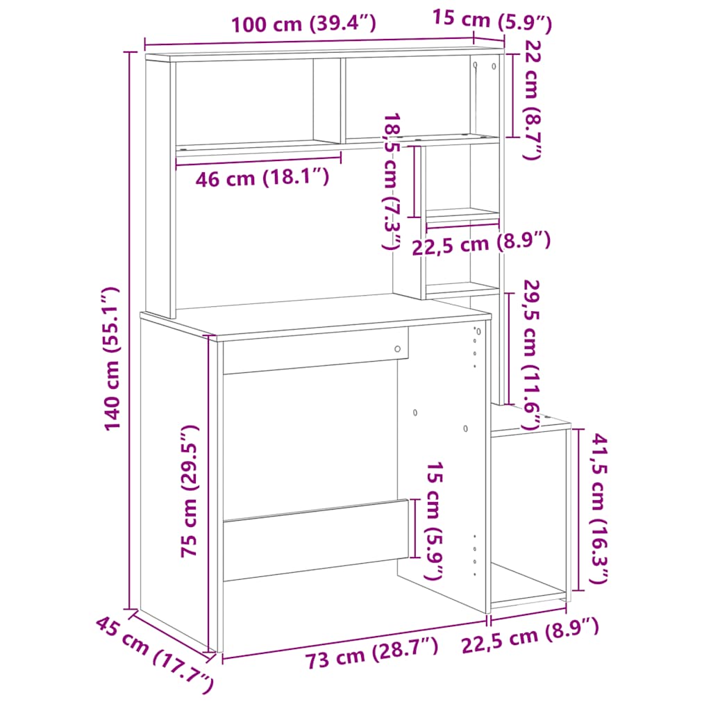 Birou cu rafturi, stejar maro, 100x45x140 cm, lemn compozit