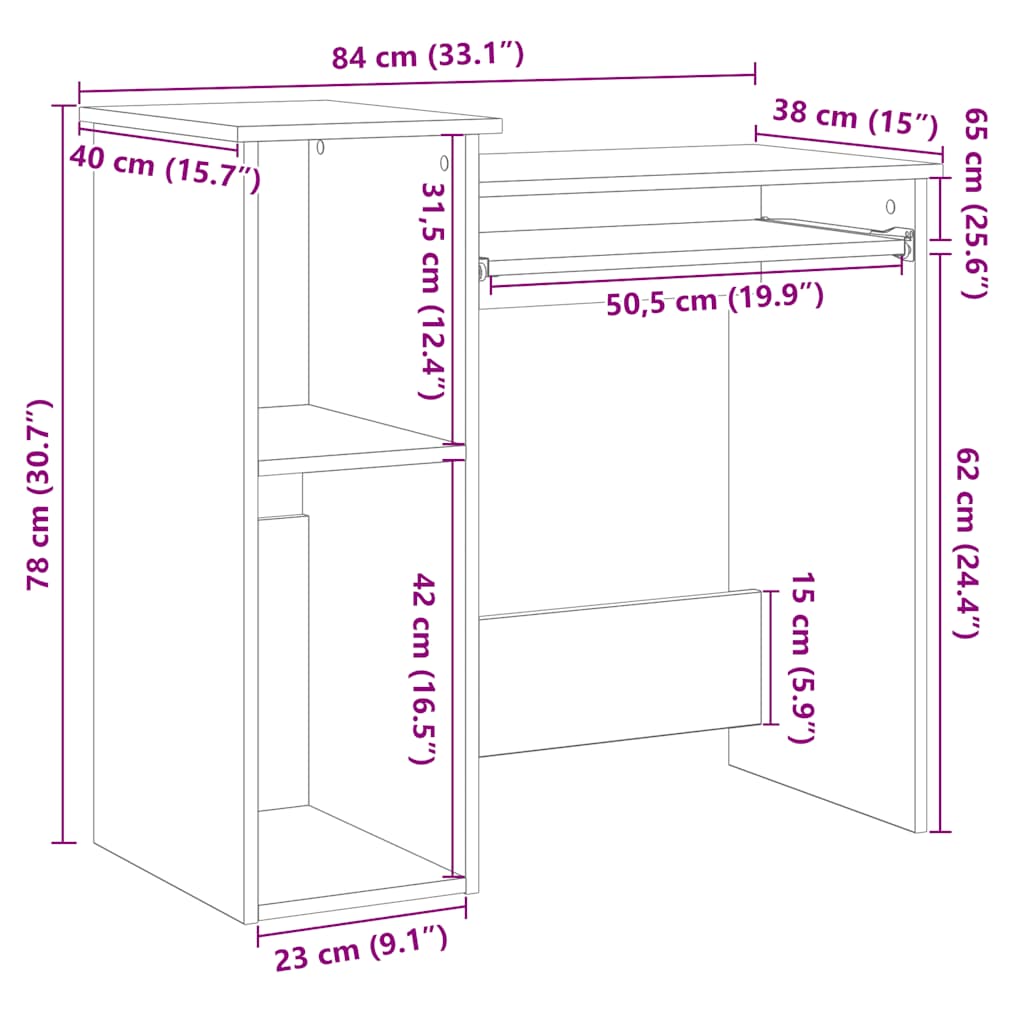 Birou cu rafturi, lemn vechi, 84x40x78 cm, lemn prelucrat