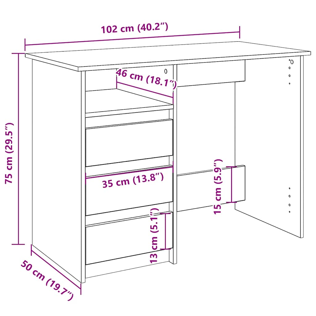 Birou, stejar sonoma, 102x50x75 cm, lemn compozit