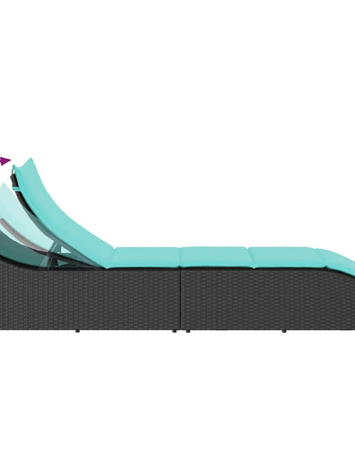 Загрузите изображение в средство просмотра галереи, Șezlong pliabil cu pernă și depozitare din polirattan negru
