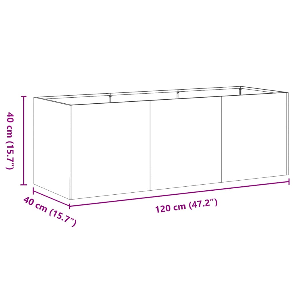 Jardinier negru 120x40x40 cm Oțel laminat la rece