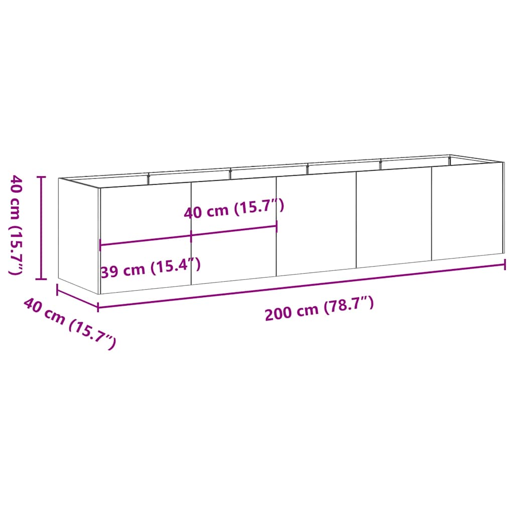 Jardinier negru 200x40x40 cm Oțel laminat la rece