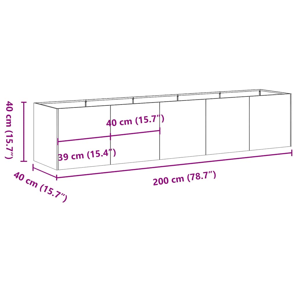 Jardinieră Rusty 200x40x40 cm Oțel pentru intemperii