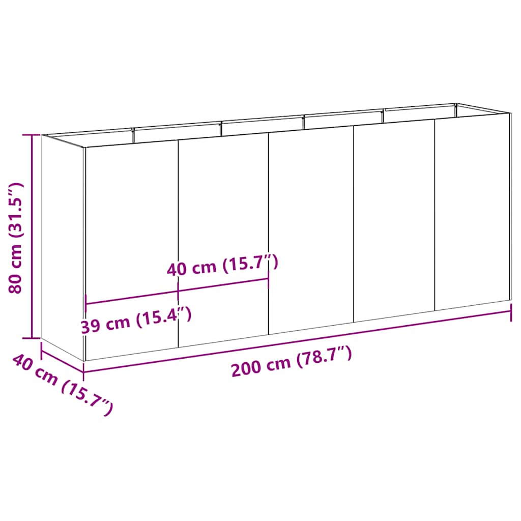 Jardinier negru 200x40x80 cm Oțel laminat la rece