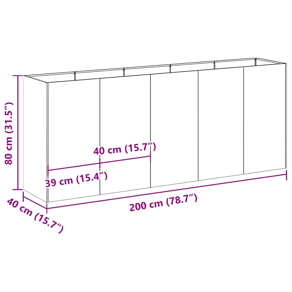 Jardinier alb 200x40x80 cm Oțel laminat la rece