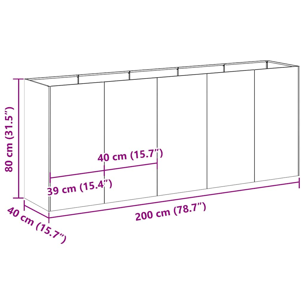 Jardinieră Rusty 200x40x80 cm Oțel pentru intemperii