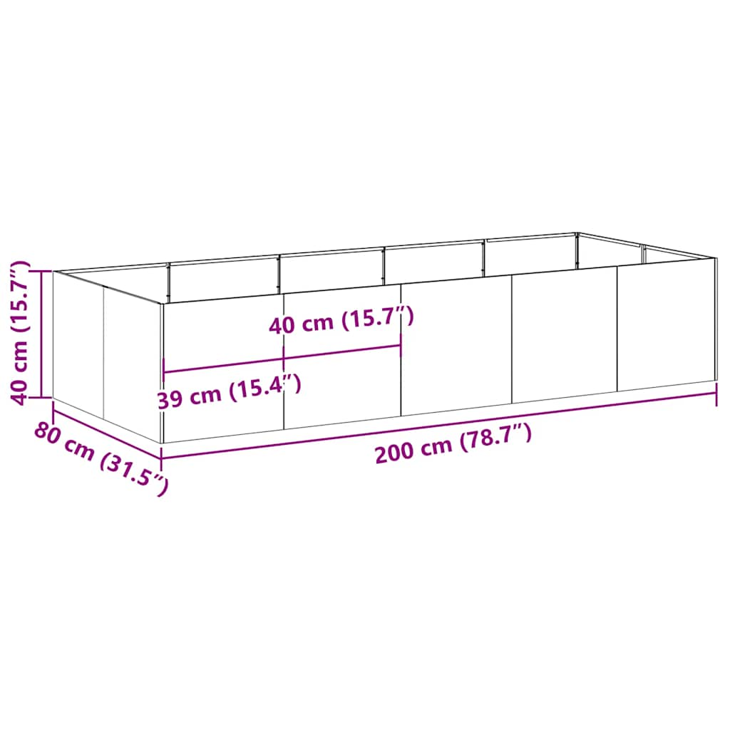 Jardinieră 200x80x40 cm oțel galvanizat