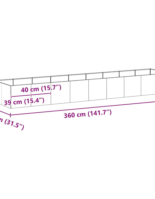 Încărcați imaginea în vizualizatorul Galerie, Jardinieră 360x80x40 cm oțel inoxidabil
