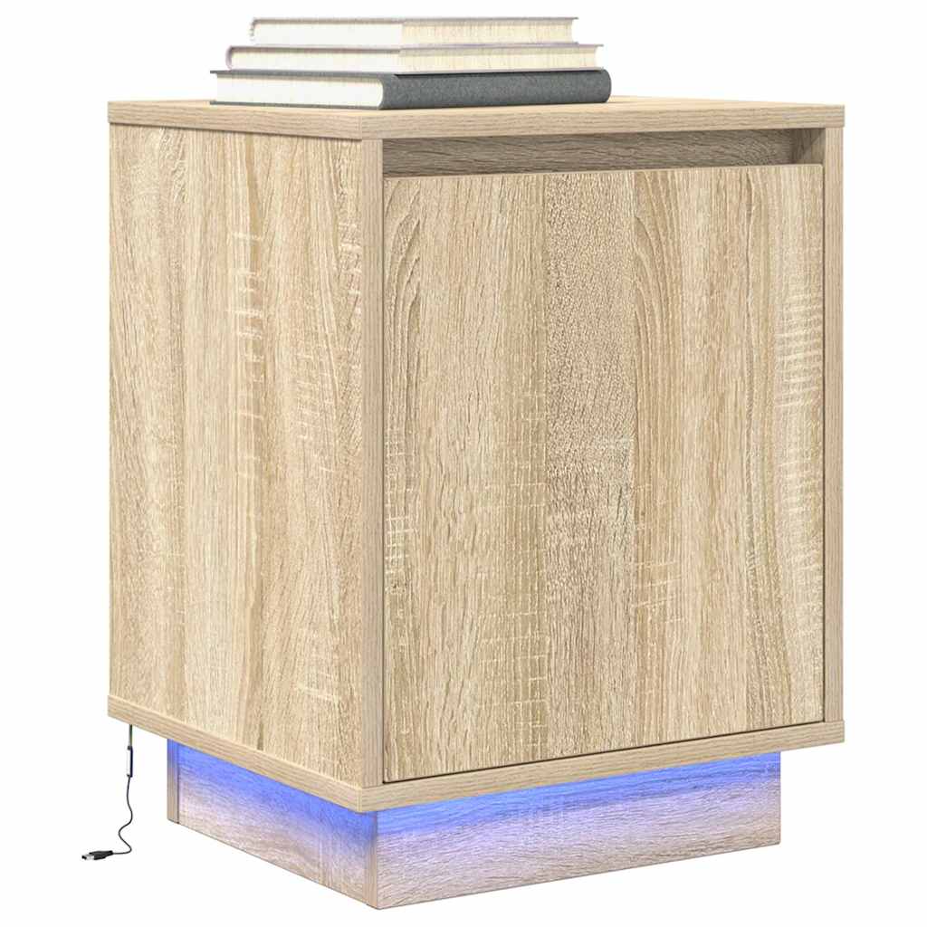 Noptiera cu lumini LED Stejar Sonoma 38x34x50 cm