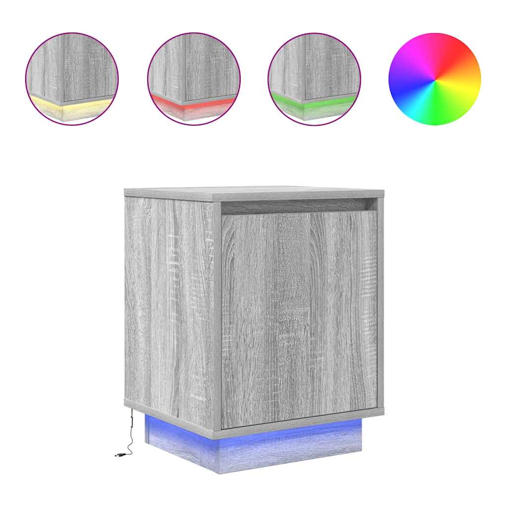 Noptiera cu lumini LED Gri Sonoma 38x34x50 cm