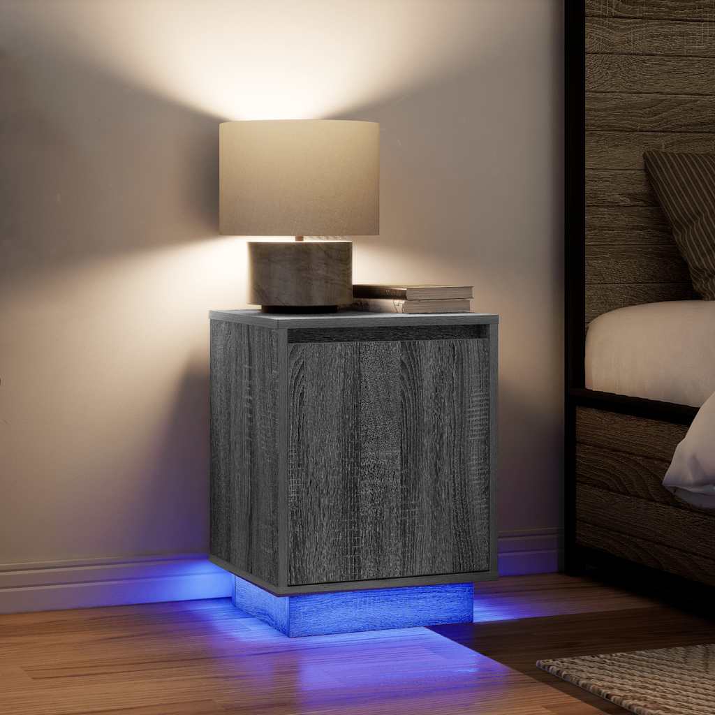 Noptiera cu lumini LED Gri Sonoma 38x34x50 cm