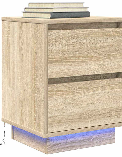 Загрузите изображение в средство просмотра галереи, Noptiera cu lumini LED Stejar Sonoma 38x34x50 cm
