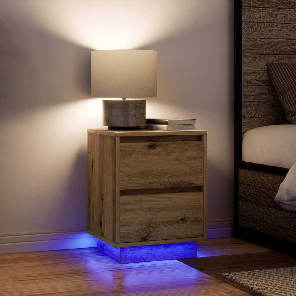 Noptiera cu lumini LED Stejar Artisan 38x34x50 cm