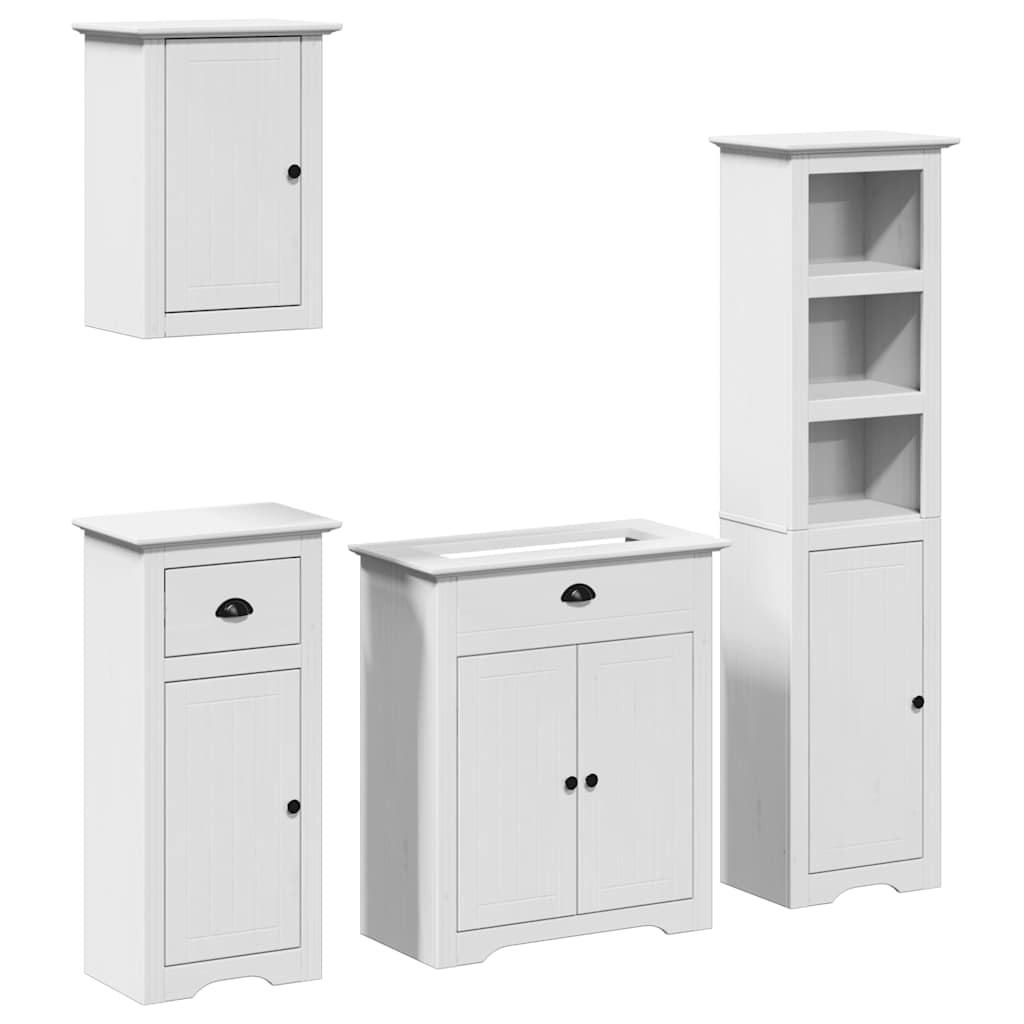 Set mobilier baie BODO, 4 piese, alb, lemn masiv de pin