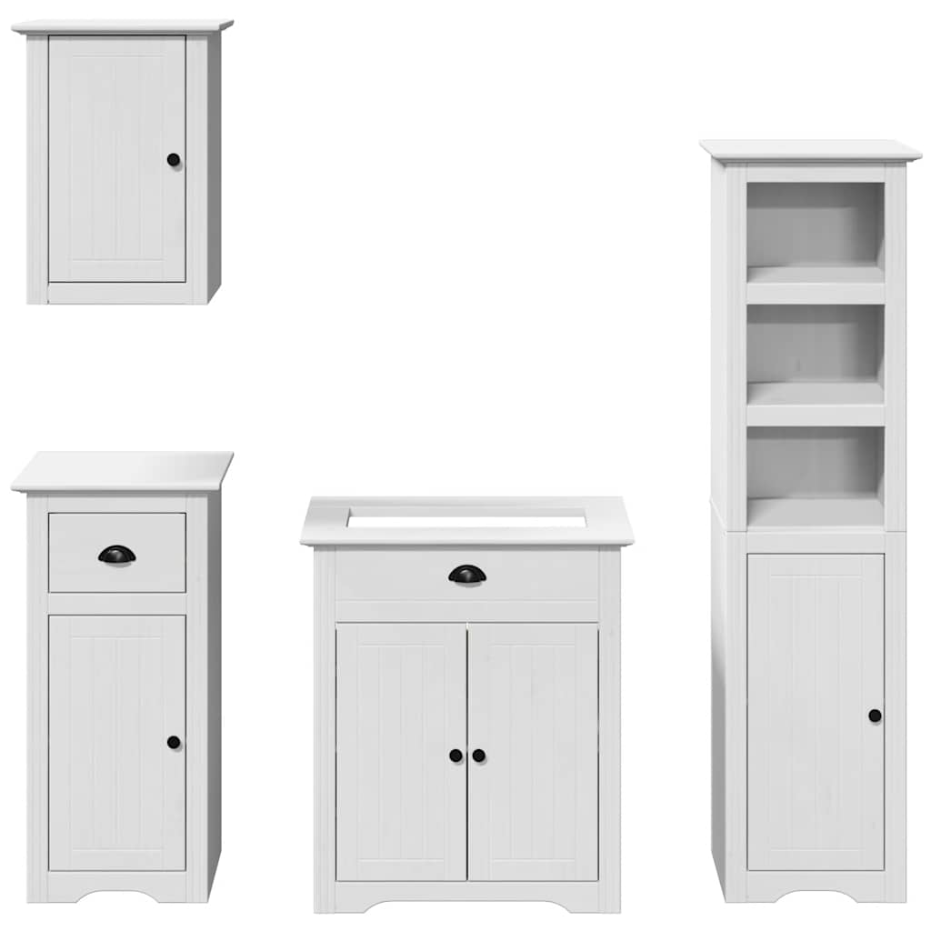 Set mobilier baie BODO, 4 piese, alb, lemn masiv de pin