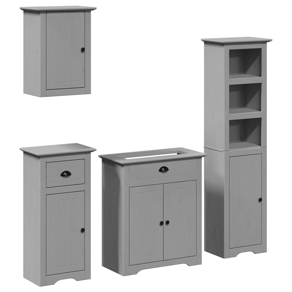 Set de mobilier de baie din 4 piese lemn masiv de pin gri